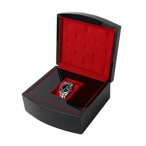 高品質高級カスタム時計包装ロゴブラックピアノペイント木製時計高級ケースカスタム木製時計ボックス