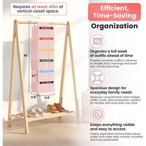 Clothes Organizer For Kids 6 <b>Shelf</b> Hanging Closet Storage With Labeled Days Bedroom Use Oxford Cloth Fabric - Product Image 2