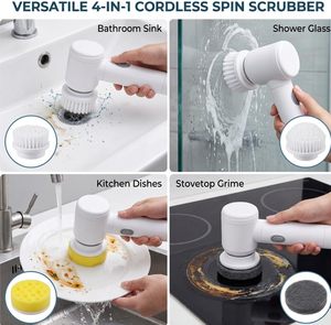 Brosse de nettoyage électrique 5-en-1 portative pour cuisine et salle de bain, alimentée par USB ou piles, pour baignoire et autres surfaces - Product Image 6