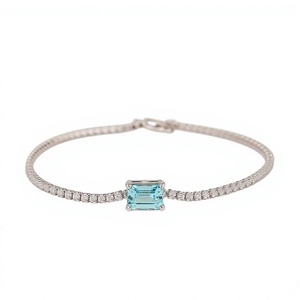 Pulsera de Plata 925 para Mujer con Diamantes de Corte Esmeralda Cultivados en Laboratorio y Piedras Preciosas Azules, Claridad VS-VVS, Lujo para Uso Diario, Certificado IGI - Product Image 1