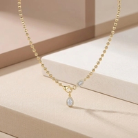 Nouvelle tendance exquise 925 argent poire forme Moissanite diamant plaqué or perle chaîne collier Marquise breloque bijoux