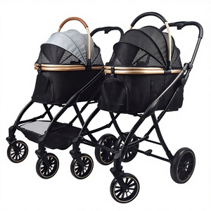 <span class=keywords><strong>Poussette</strong></span> de jogging pliable de haute qualité confortable et étanche 4 roues <span class=keywords><strong>pour</strong></span> chiens jumeaux et grands chats - Product Image 1