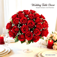 Bouquet de fleurs artificielles éclatantes avec roses rouges floquées, fleurs mélangées pour mariage, centre de table, décoration de fête et de vacances