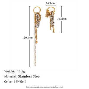 Moda 18k oro argento in <span class=keywords><strong>acciaio</strong></span> inox gioielli battente nappine <span class=keywords><strong>orecchini</strong></span> due tono catena <span class=keywords><strong>orecchini</strong></span> per le donne ragazze - Product Image 6