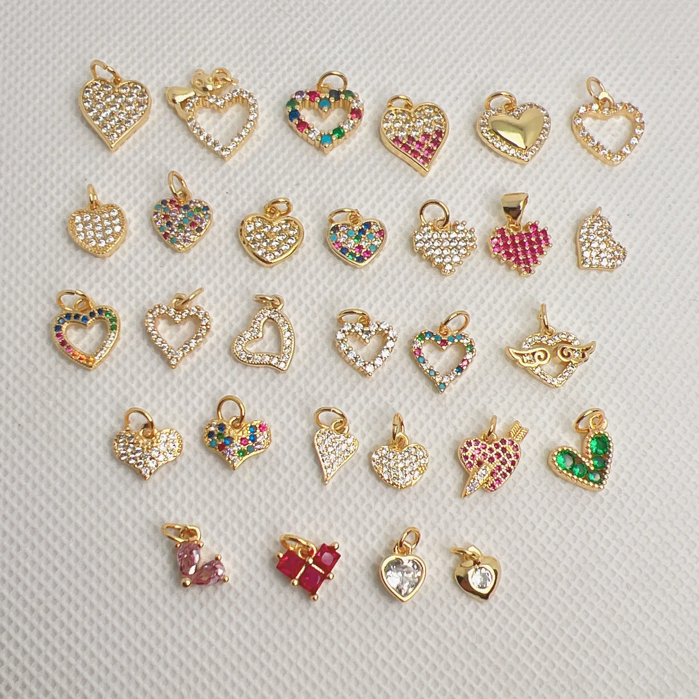 Dainty Mini Small Clear CZ Charm Gold Plated Tiny Zircon Cubic Zirconia Girl Boy Heart Hand Animal Charms Pendants Wholesale