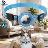 Collier pour chat VELTRONA avec support AirTag, boucle de sécurité détachable, nylon réfléchissant, réglable 20-35 cm, clochette