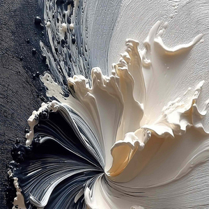 Large Bloom Textured Wabi Sabi Abstract Floral Painting <b>Black</b> and Beige <b>Framed</b> Canvas Decorative Arts Hand Painted Artwork - Product Image 2