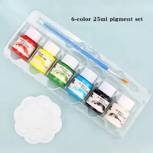 Custom 6 Color Pigment Set 25ml Glass Acrylic Gouache Watercolor Graffiti Paint Textile Painting Pigment Set