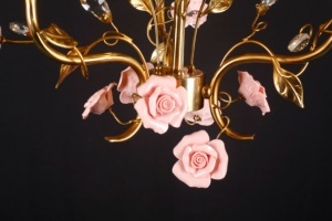 Romantico <span class=keywords><strong>lampadario</strong></span> di campagna francese rosa ceramica rosa disegno floreale ottone Shabby rosa rosa candelabro luce per la camera da letto della ragazza - Product Image 3