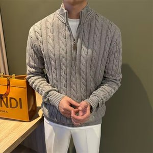 Suéter de punto trenzado con media cremallera y cuello alto para hombre, cálido, ajustado, para otoño e invierno, en blanco, gris, negro, azul marino, rojo, tallas M, L, XL, 2XL, 3XL - Product Image 3