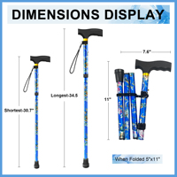 Canne de marche pliable à 3 articulations avec poignée en caoutchouc et tige métallique, réglable de 30,7 à 34,5 pouces, portable pour la randonnée, le camping et les voyages, capacité de 250 lb