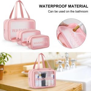 Juego de Bolsas de Aseo Premium para Resort, Playa o Dormitorio, Impermeables, de TPU, Portátiles, Transparentes, de Cuero PVC Rosa - Product Image 3
