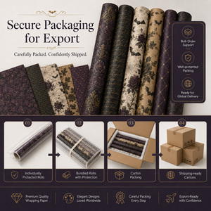 Papier cadeau en rouleau personnalisé, imprimé, style <span class=keywords><strong>classique</strong></span>, éco-responsable, avec gaufrage doré, pour emballages cadeaux d'Halloween et <span class=keywords><strong>de</strong></span> fête - Product Image 6