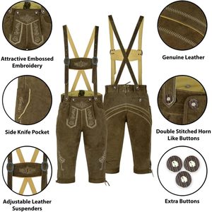 Ensemble de Lederhosen de style bavarois personnalisé pour homme, costume d'Oktoberfest 4 pièces, tenue ajustable à la taille du genou - Product Image 2