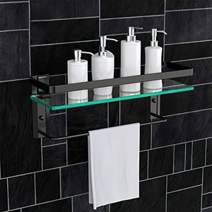 Estante de Ducha Moderno de Vidrio para Montaje en Pared Color Negro Estante de Vidrio para <span class=keywords><strong>Baño</strong></span> Estante de Vidrio para Champú - Product Image 5