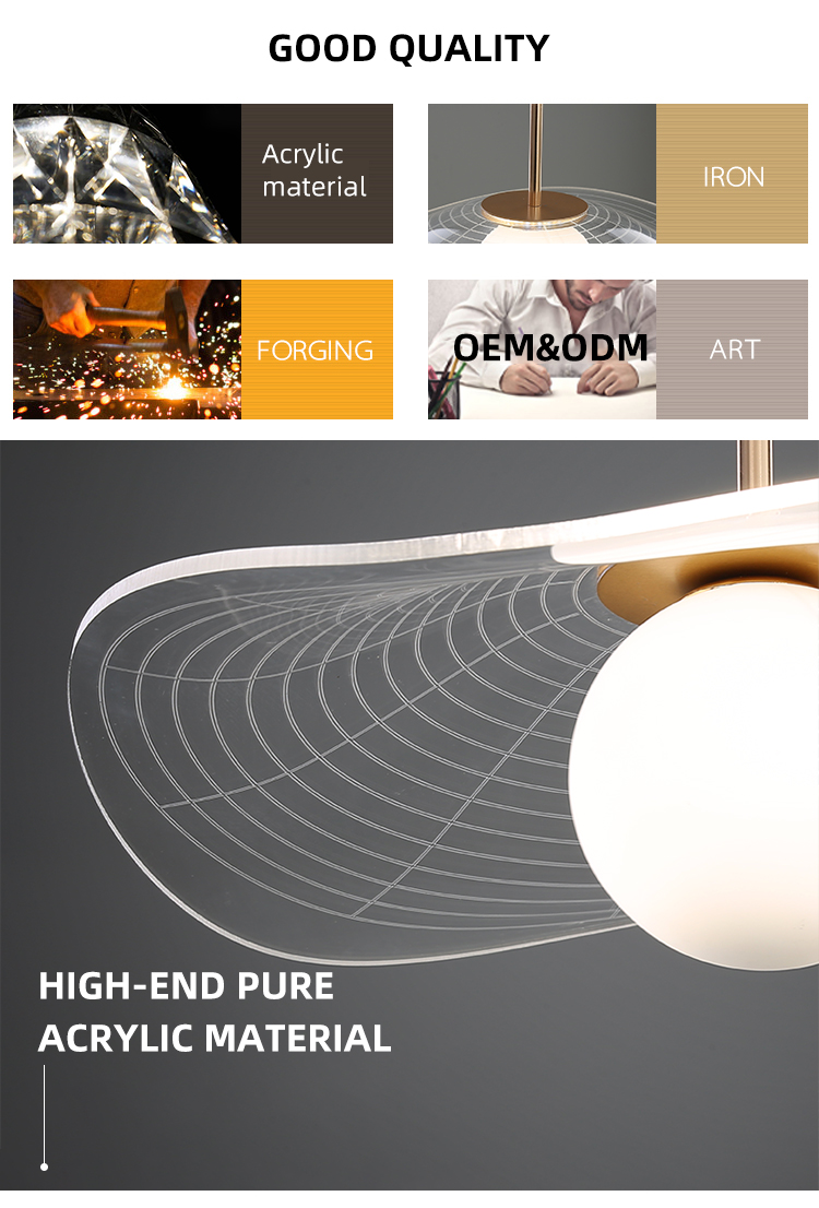 Newest Hotel Livingroom Home Indoor Decorative Gold Acrylic Art Led Pendant Light
