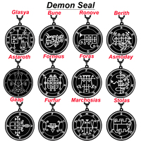 Pendentif Collier Talisman Amulette Gravé au Laser avec Sceau des Origines des Démons, Sigil d'Asmoday, Clé de Salomon Moindre, et Goetia - Bijou Noir