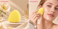 Éponge de maquillage en polyuréthane hydrophile lavable, de taille moyenne, en forme de bec de canard, pour le mélange de maquillage, vente en gros