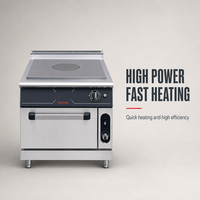 Cuisinière professionnelle à gaz JUSTA avec four intégré, plaques chauffantes en fonte et station de cuisson en acier inoxydable pour restaurant