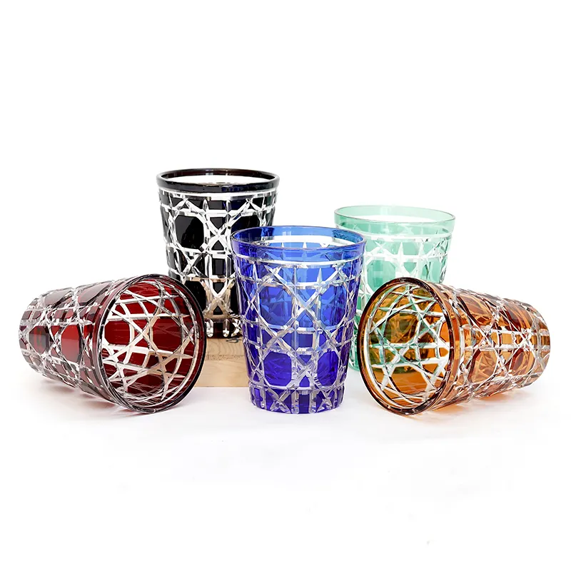 Colorful Edo Kiriko Handmade Glasses High Quality Hand Cut To Clear Crystal Drinkware Whiskey Cup Wine Glass
