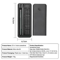 Kit de tournevis de précision 27-en-1 avec embouts en acier S2 pour la réparation de téléphones, ordinateurs, lunettes, ordinateurs portables et appareils électroniques