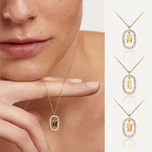 Trendy 14K Vergulde Aaa + Cubic Zirkonia Initiële Ketting Messing Sieraden Custom Letter Sierlijke Kettingen Voor Vrouwen