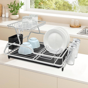 Estante de Almacenamiento de Vajilla de Sobremesa de Doble Capa de Aluminio Anodizado PP Tipo Vertical con Bandeja Recolectora, Modelo de Cocina con Expansión Vertical OEM - Product Image 4