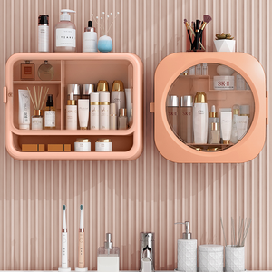 Organisateur de maquillage mural sans perçage Sesame, boîte de rangement divisée en plastique transparent imperméable - Product Image 2
