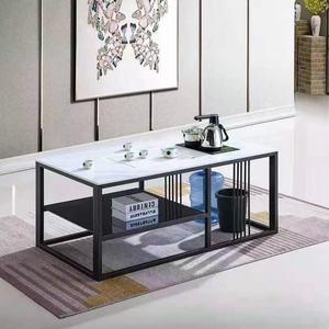 Nouvelle table basse rectangulaire 2022 à succès avec plateau en roche et pieds en fer au design épuré pour salon - Product Image 3