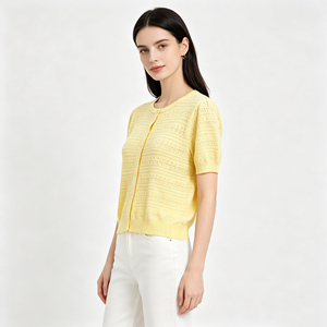 <span class=keywords><strong>Cardigan</strong></span> <span class=keywords><strong>Giallo</strong></span> in Maglia per Uso Quotidiano, Camicetta Lavorata a Maglia da <span class=keywords><strong>Donna</strong></span> con Maniche Corte e Collo Tondo, Abbigliamento in Maglia - Product Image 6