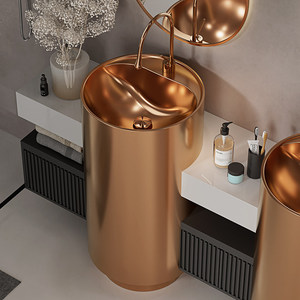 Nuovo Lavabo da Bagno a Colonna in Acciaio Inox con Finitura Satinata, Disponibile in Vari Colori - Product Image 3