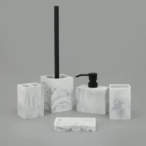 Popular marble look resin bathroom accessories polyresin sets for bathroom in rectangle shape
