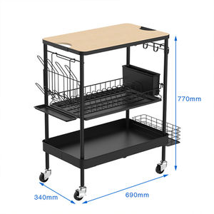 <span class=keywords><strong>Cesta</strong></span> de mesa de madera maciza, estantes, organizador de cocina, soporte, carrito con bandeja extraíble - Product Image 5