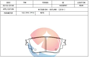 SDCX D2135 Brake Pad For MITSUBISHI ECLIPSE CROSS 2018-2019 / OUTLANDER 2014-2016