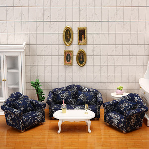 Mini muebles de bolsillo de gama alta, modelo de tela azul, pequeño juguete Floral DIY, adornos de sofá de plástico para casa de muñecas 1:12, casa de muñecas - Product Image 2