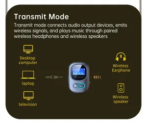 T68 2 In1 BT5.3オーディオレシーバートランスミッターワイヤレスステレオミュージックアダプターサポートTFカード<span class=keywords><strong>TV</strong></span>カー用LCDスクリーンで再生 - Product Image 6