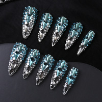Venta Directa de Fábrica: 10 Uñas Postizas de Lujo para Halloween, Largas, Estilo Ataúd/Stiletto, Brillantes con Pedrería, Hechas a Mano, de Presión