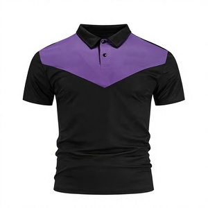Men's Black Purple Color Blocked Short Sleeve for Shirt Knitted 100% Cotton Pocket Quick Dry Casual Regular Fit Front Logo - Product Image 1