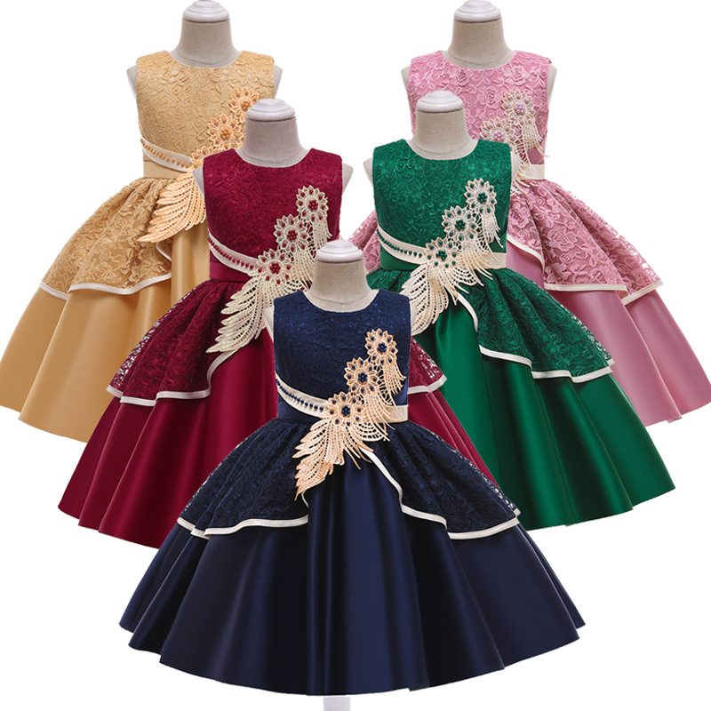 European and American new children's princess dress lace bow kids girl's birthday dress piano performance dress