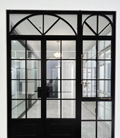 Puerta Frontal Francesa Antigua con Ventanas Dobles Arqueadas de Aluminio y Vidrio para Patio