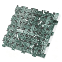 Plaque de mosaïque en marbre vert foncé, motif tressé, 305x305mm, épaisseur 10mm, pour décoration murale et de sol intérieure