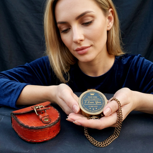 TMI Vintage Personalized Brass Engraved Handmade Flat <b>Compass</b> Chain Leather Cover Nautical Gift Husband/Loved Ones 2" Pointer - Product Image 5