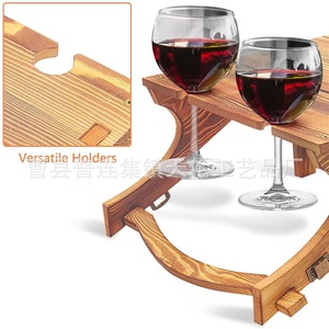 Cross-border <b>wooden</b> folding <b>table</b> for outdoor picnics, fruit and snacks, <b>foldable</b> fruit basket, wine glass rack, wine <b>table</b> - Product Image 2