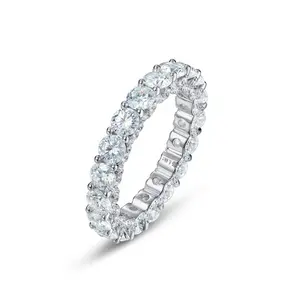 925 Sterling Silver VVS Moissanite Diamond Round Wedding Ring Full Eternity Band Bague de fiançailles Fine Jewelry 2mm 4mm