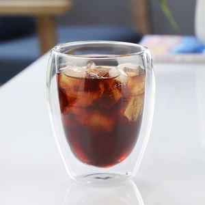 แก้วกาแฟทนความร้อน แก้วน้ำสองชั้นแบบฉนวนกันความร้อน แก้วบอโรซิลิเกตหนา รูปทรงไข่ใส แก้วสองชั้น - Product Image 3