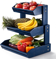 Étagère en bois robuste pour fruits et légumes, facile à assembler, bleue, organiseur de rangement en bois pour fruits et légumes.