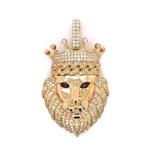 Pendentif Breloque Couronne de Lion en Moissanite pour Homme, en Argent Sterling 925 Plaqué Or, Coupe Brillante, Bijoux Hip Hop Givrés, pour Fête et Anniversaire - Product Image 1