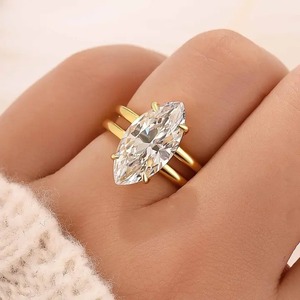 Trendy 925 Sterling <b>Silver</b> 4.0 Carat Moissanite Unique Style Marquise Cut <b>Solitaire</b> Engagement <b>Ring</b> Travel <b>Ring</b> Yellow Gold - Product Image 1