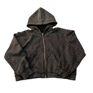 Custom <b>Extra</b> <b>Large</b> Rhinestone Acid Wash High Quality French Terry 100% Cotton Quality Street Wear Super Square Acid Wash Hoodie - Product Image 1