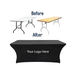 Nappe en polyester personnalisée avec logo, 6 pieds x 8 pieds, pour mariage et banquet, housse de table portable et durable - Product Image 2